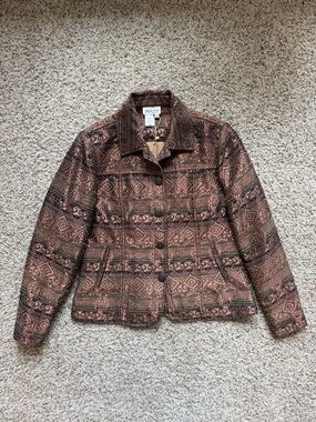 Vintage Coldwater Creek Women's Patterned Brown Boho Bronze Jacket Medium